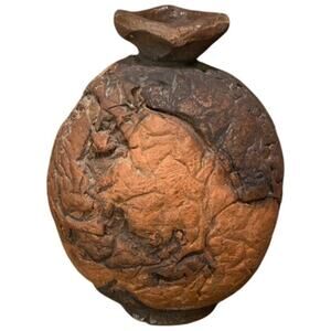 Primitive Clay Textured Vase Rocky Brown Wabi Sabi Nature Vessel Sculptural RARE